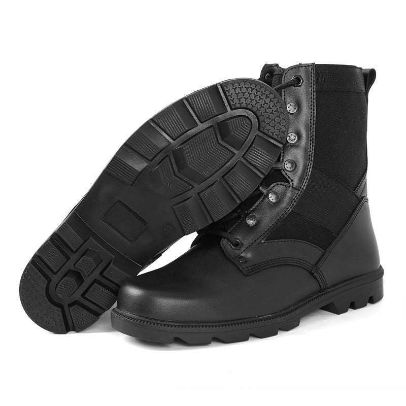 Black Leather Men's Combat Boots - Stylish Durability and Comfort