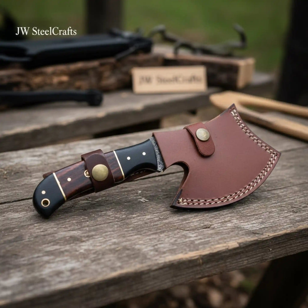 Damascus Bearded Hatchet with Contoured Full Tang Handle