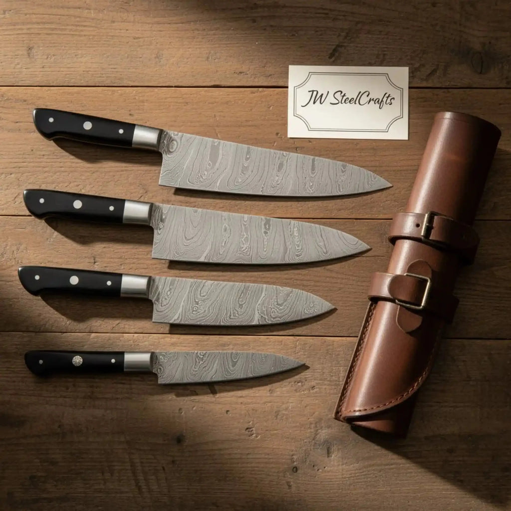Damascus Carving Slicer Knife Set — Black Resin Handle, Steel Bolster, Hand-Forged Blade