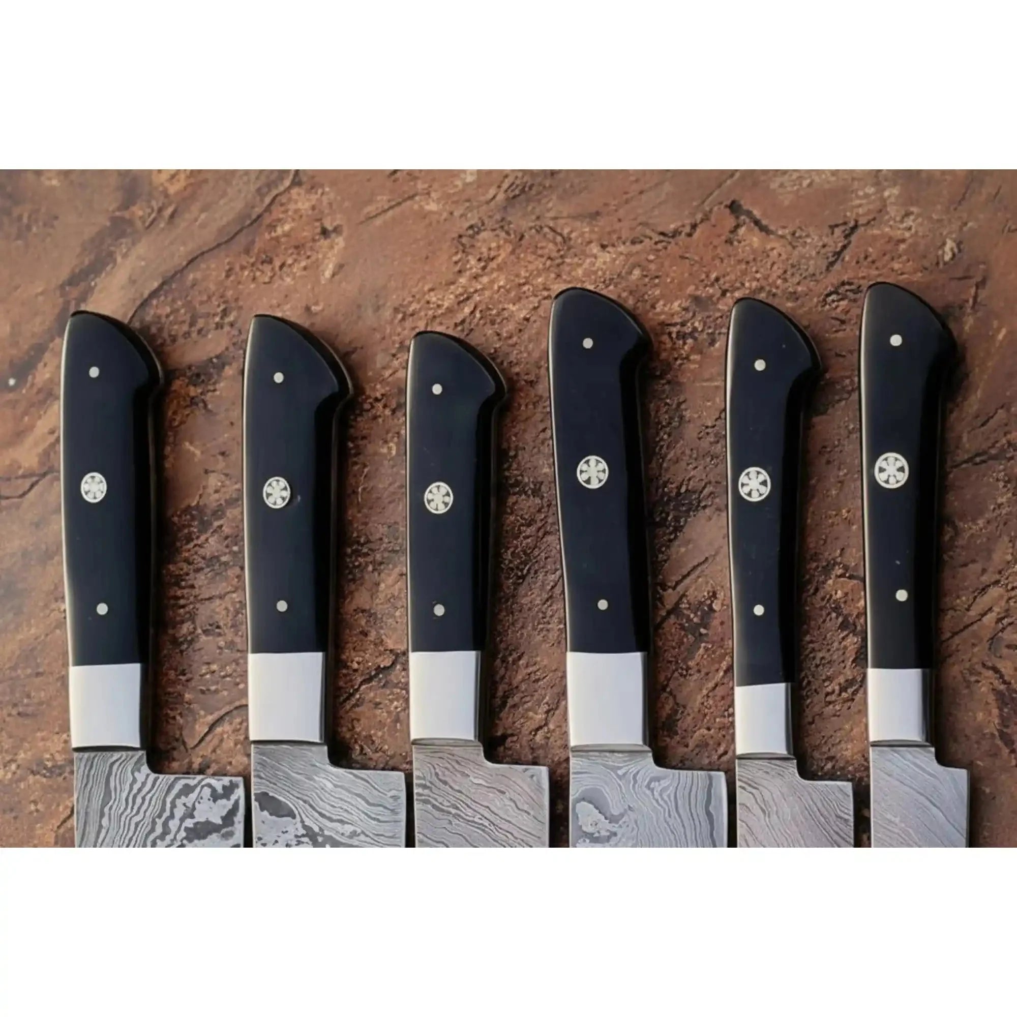 Damascus Carving Slicer Knife Set — Black Resin Handle, Steel Bolster, Hand-Forged Blade