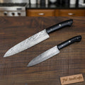 Damascus Gyuto and Petty Knife Set, Handmade Japanese Kitchen Knife Set, Forged Damascus Steel Chef Gyuto with Petty Utility Knife, Black Handle, JW SteelCrafts