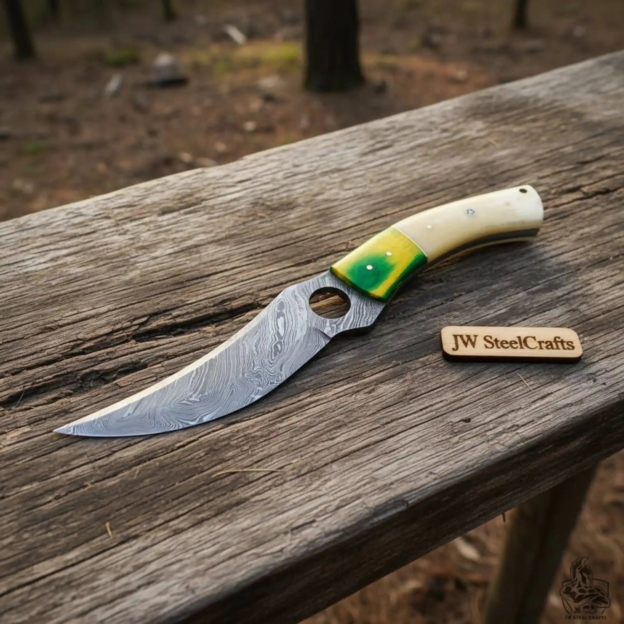 Damascus Hunting Knife 8.5” Fixed Blade