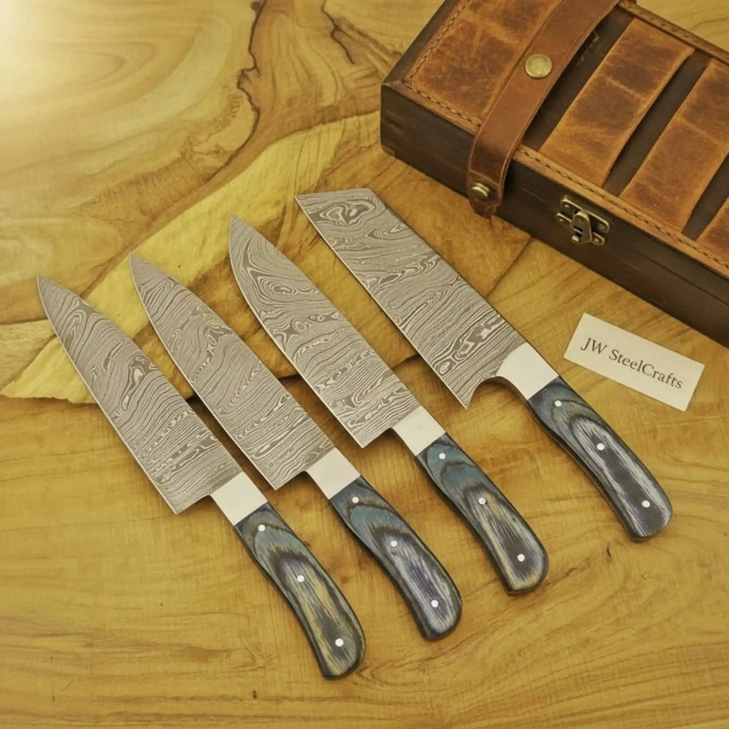 Damascus Japanese-Style Kitchen Knife Set — Gyuto Chef, Santoku Utility, Nakiri Prep, Trimming & Paring Blades (5-Piece)