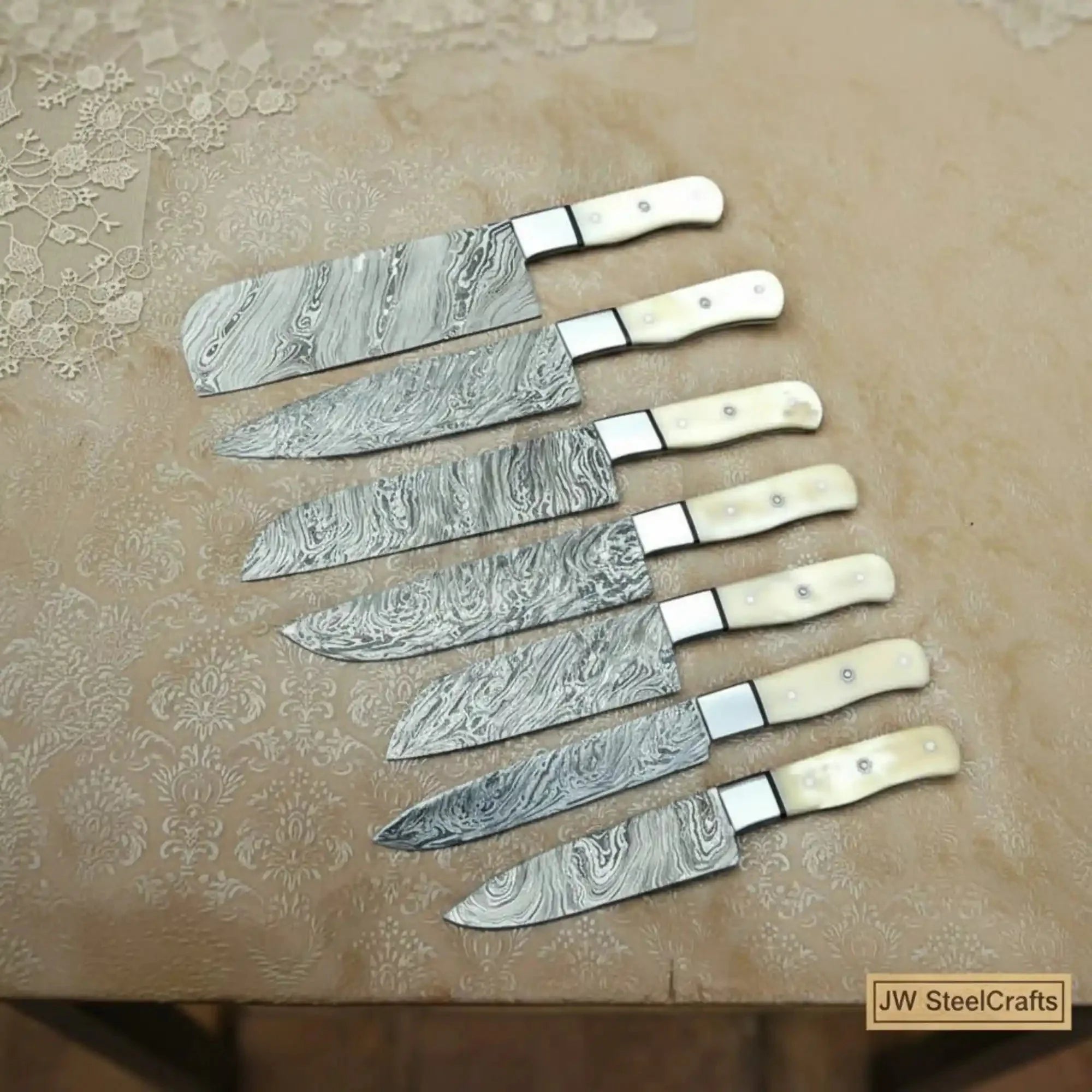 Damascus Master Chef Knife Set with Butcher Cleaver & Precision Prep Blades