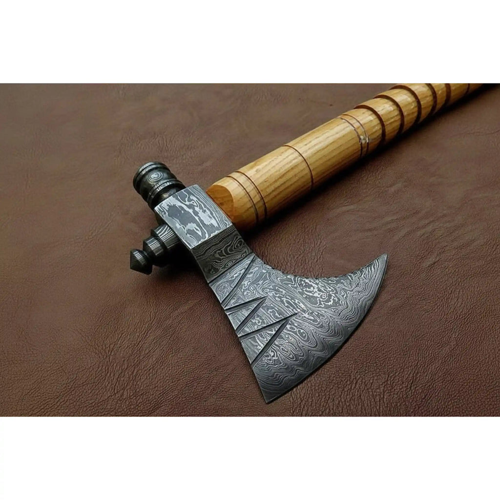Damascus Pipe Axe 19 Inch Ash Wood Handle | Hand Forged Tomahawk Smoking Axe | JW SteelCrafts