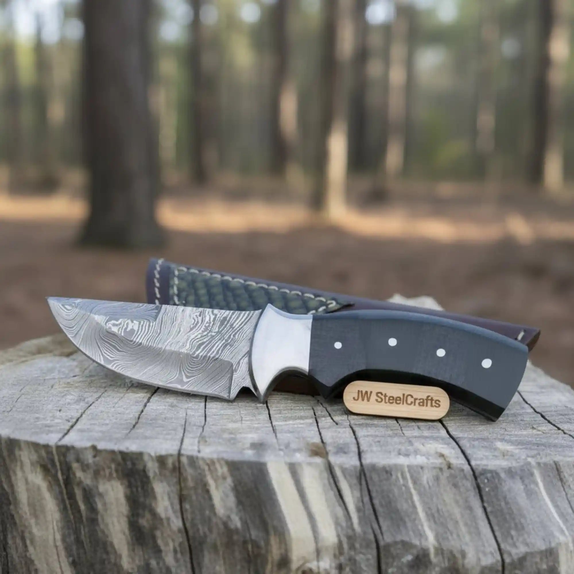 Damascus Skinner Knife Green Black Micarta Handle 3 Inch Blade