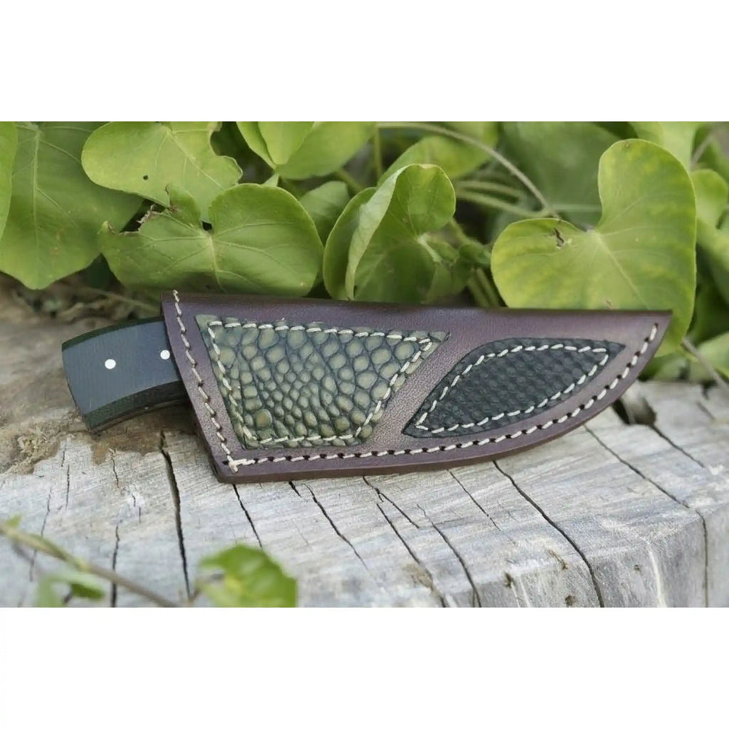 Damascus Skinner Knife Green Black Micarta Handle 3 Inch Blade