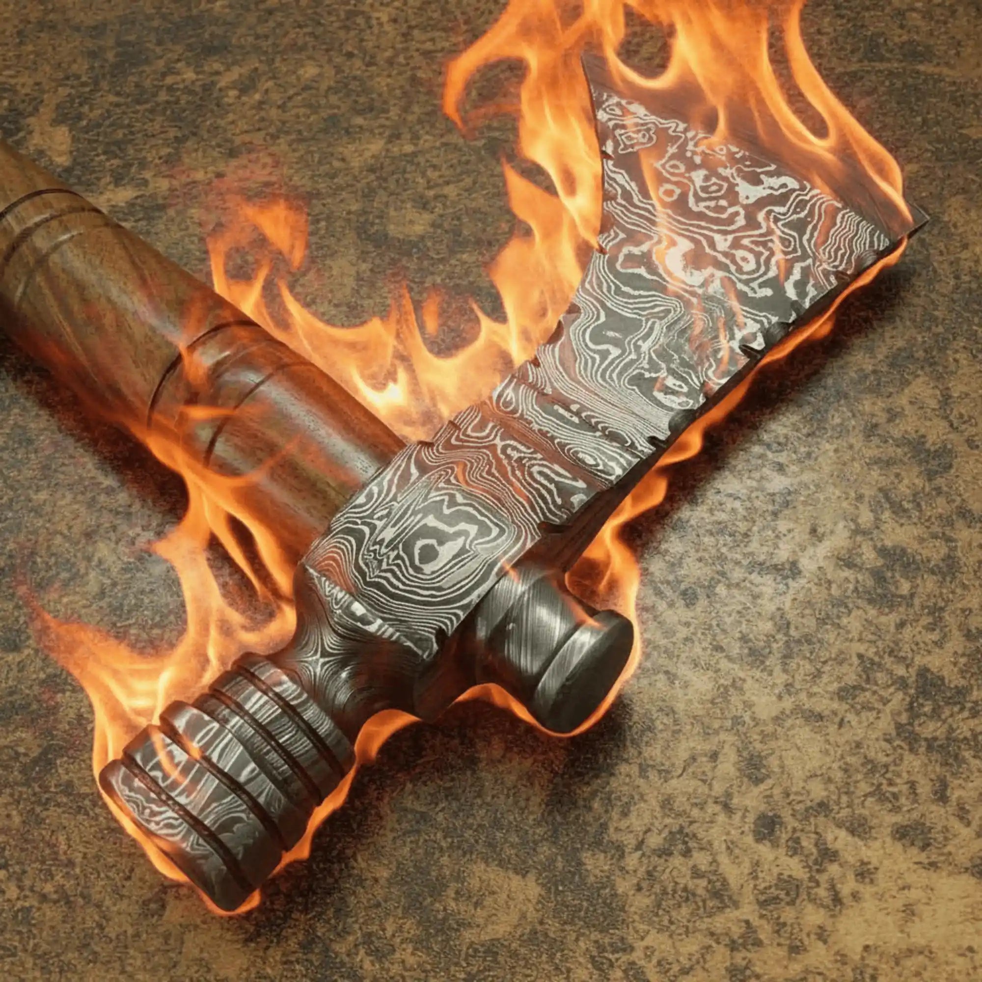 Damascus Smoking Axe Straight Handle 19 Inch
