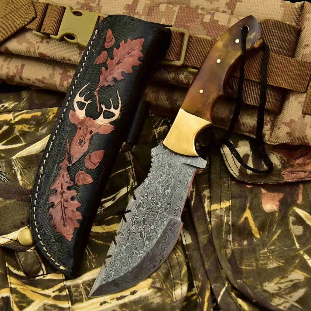 Damascus Steel Hunting Knife – Multiple Handle Colors | JW SteelCrafts