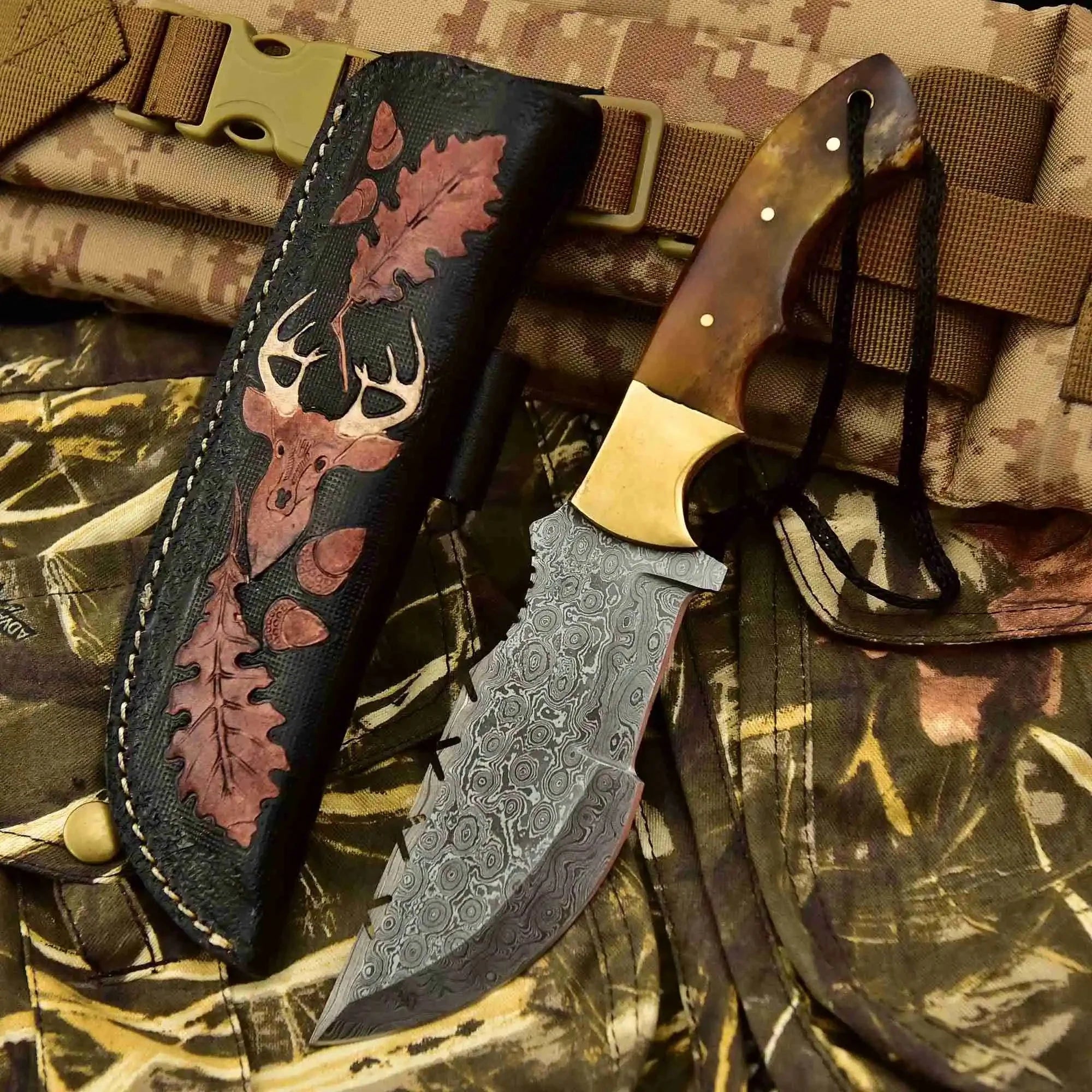 Damascus Steel Hunting Knife – Multiple Handle Colors | JW SteelCrafts