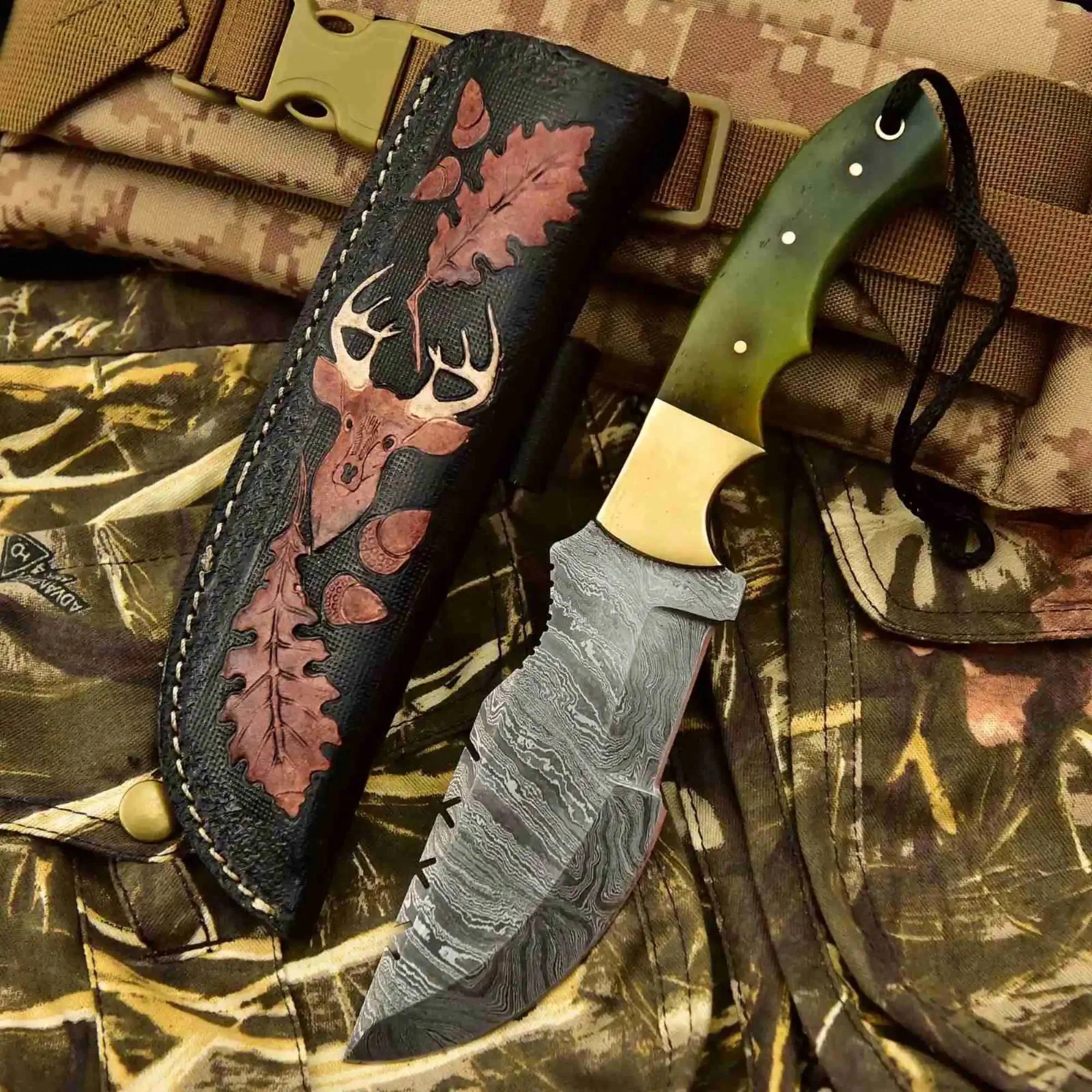 Damascus Steel Hunting Knife – Multiple Handle Colors | JW SteelCrafts