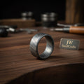 Mens Damascus Steel Wedding Band Smooth Domed Handmade Ring