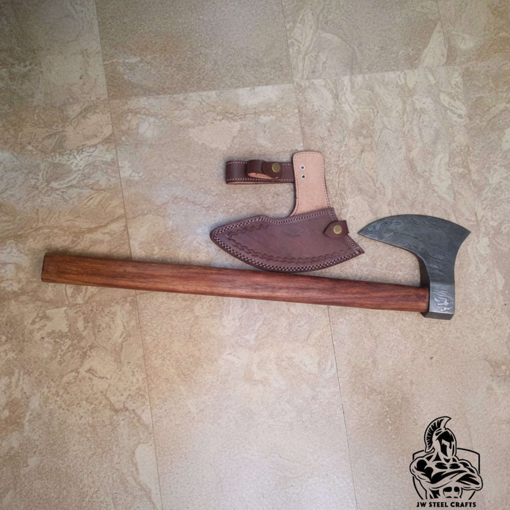 Damascus Steel Scandinavian Working Bearded Axe with Crescent Edge | JW SteelCrafts