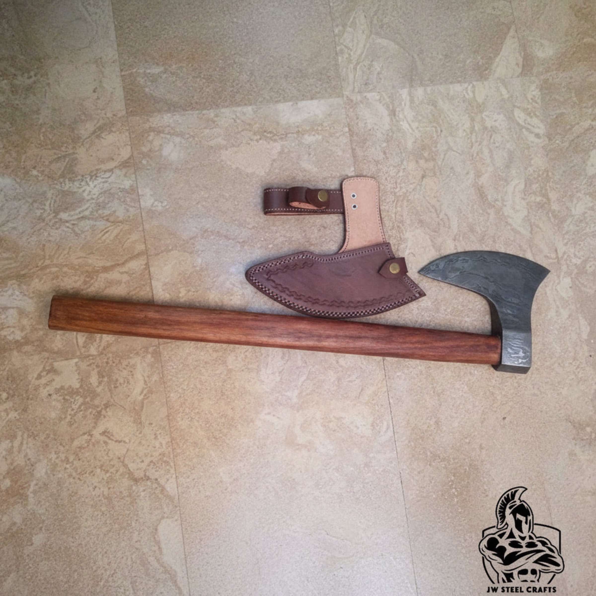 Damascus Steel Scandinavian Working Bearded Axe with Crescent Edge | JW SteelCrafts