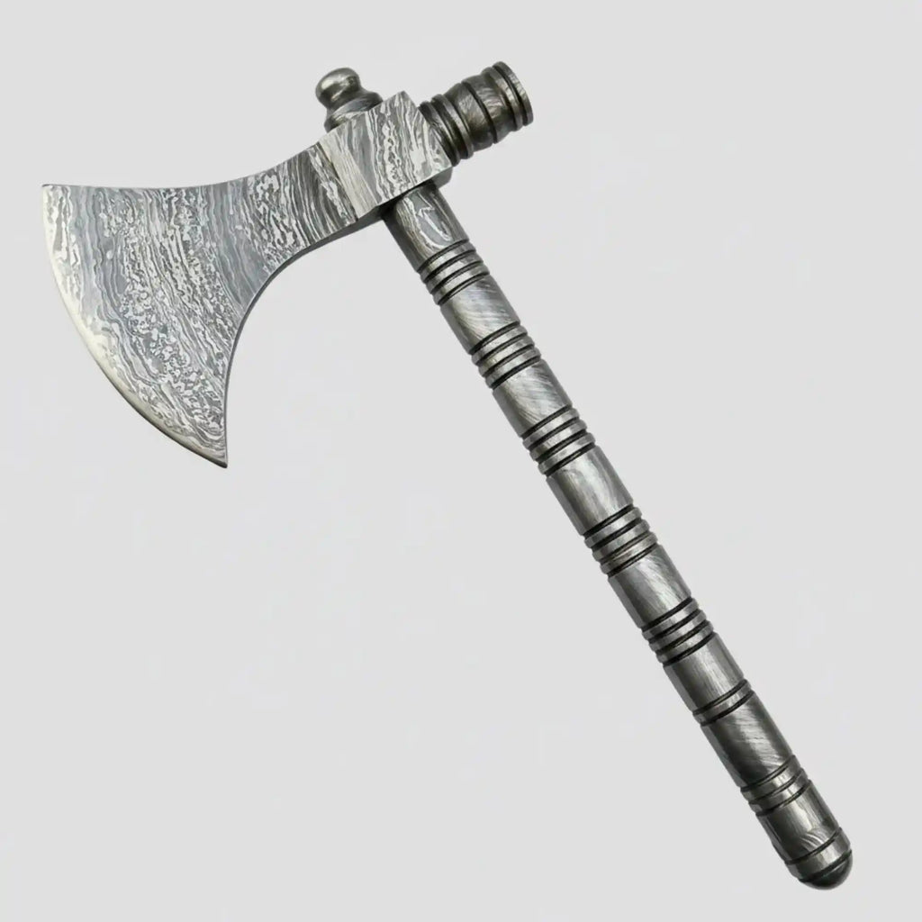 Damascus Steel Tabar Style Hand Axe with Crescent Edge and Spike | JW SteelCrafts
