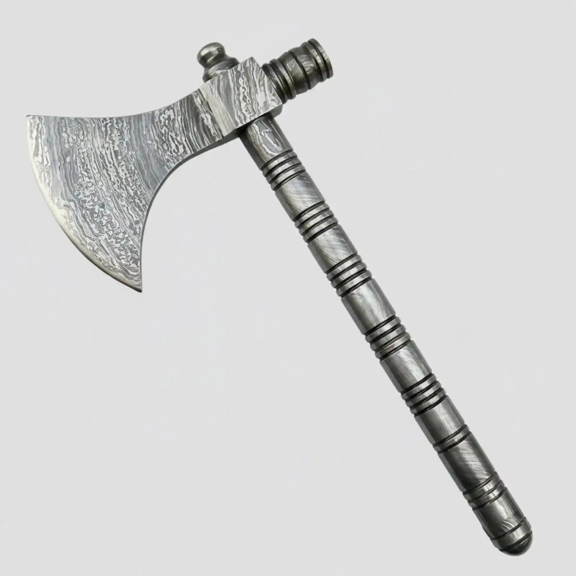 Damascus Steel Tabar Style Hand Axe with Crescent Edge and Spike | JW SteelCrafts