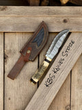 Damascus Hunting Knife – 10" Blade with Antler Horn Handle & Brass Guard