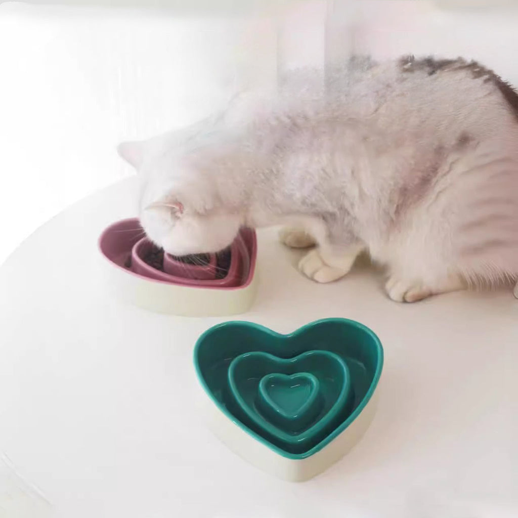 Ceramic Slow Food Bowl For Small And Medium Dogs Slow Anti-choking Food Bowl Love Bowl To Eat Protects The Cervical Spine Dog Food Bowl