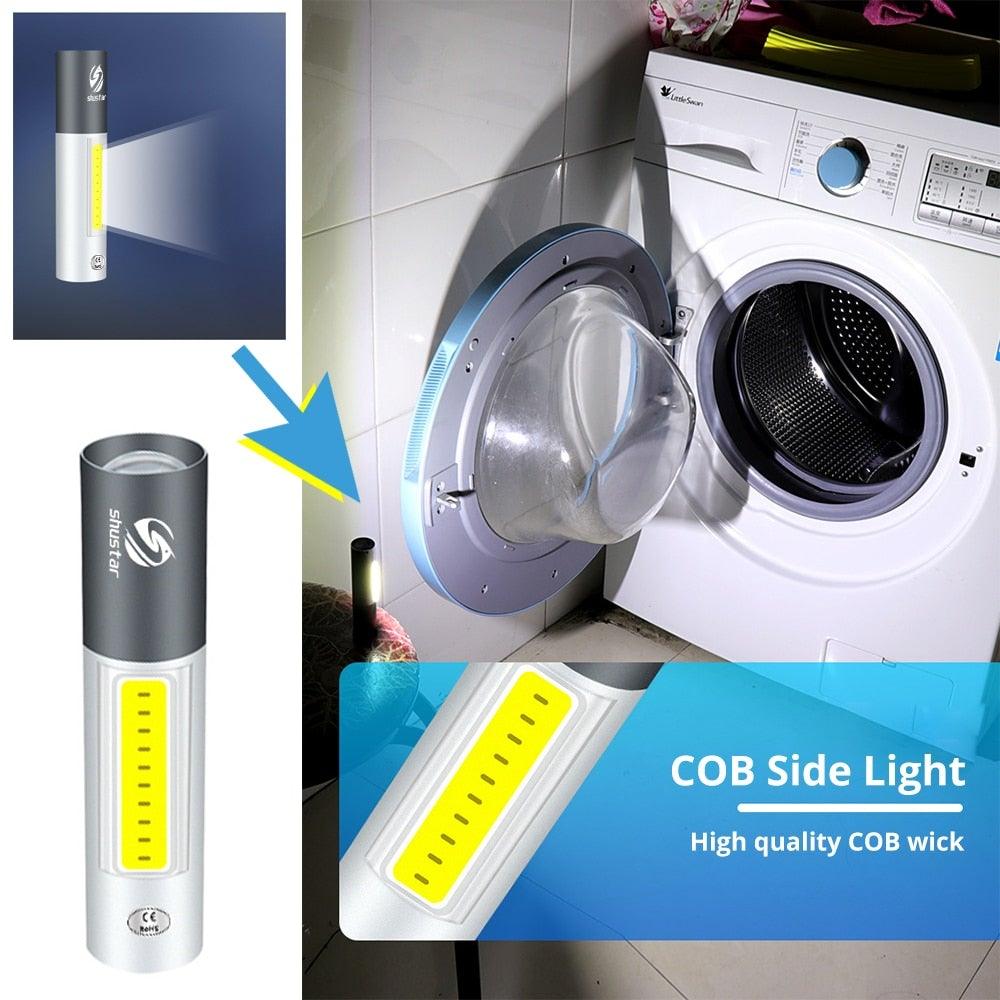 Dual Power LED Flashlight With Pure Beam Slide Focus Waterproof Rechargeable LED USB Telescopic Zoom Portable Flashlight For Night Lighting Night Riding Camping High-Powered Flash Lights