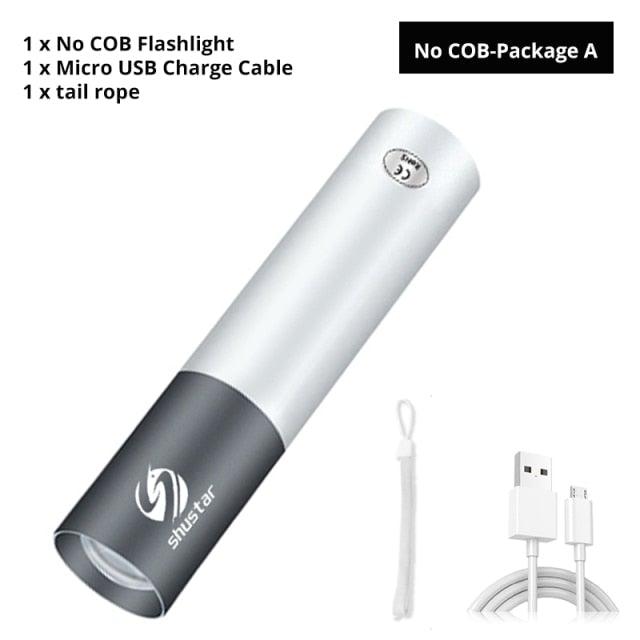 Dual Power LED Flashlight With Pure Beam Slide Focus Waterproof Rechargeable LED USB Telescopic Zoom Portable Flashlight For Night Lighting Night Riding Camping High-Powered Flash Lights