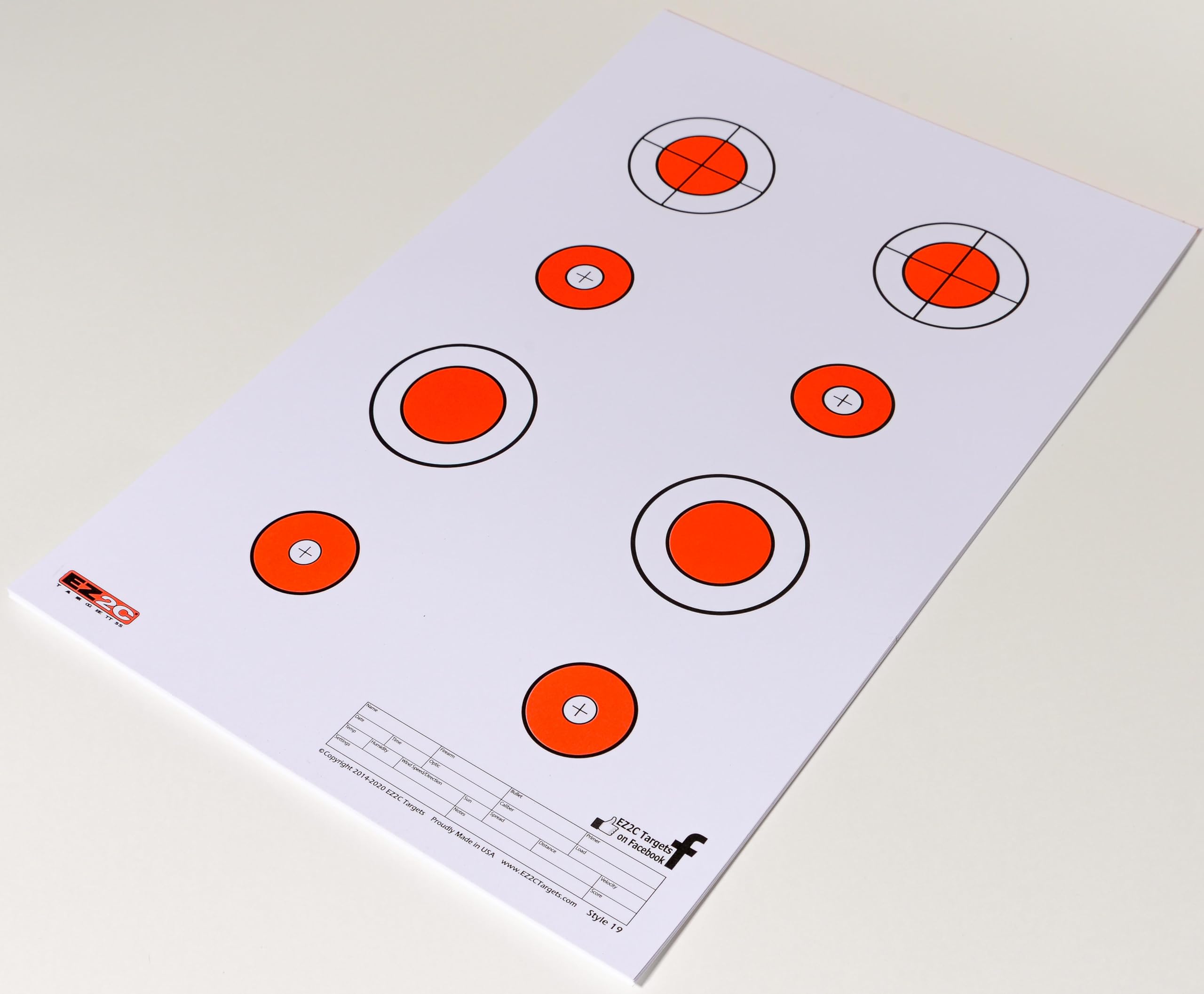 25 EZ2C Targets Style 19: Eight 1.5" Bullseyes Paper Target (Pad of 25) USA Made 11”x17”