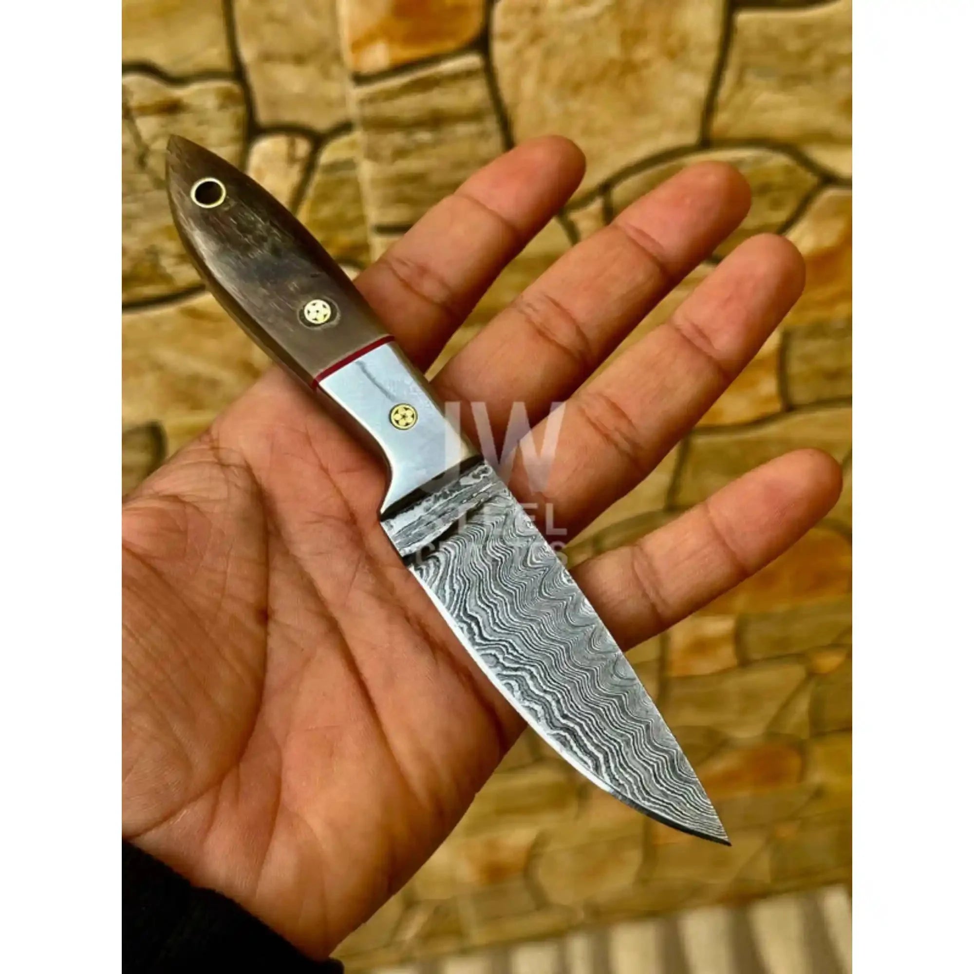 EDC Skinner Knife Damascus Steel, 6.5” Fixed Blade