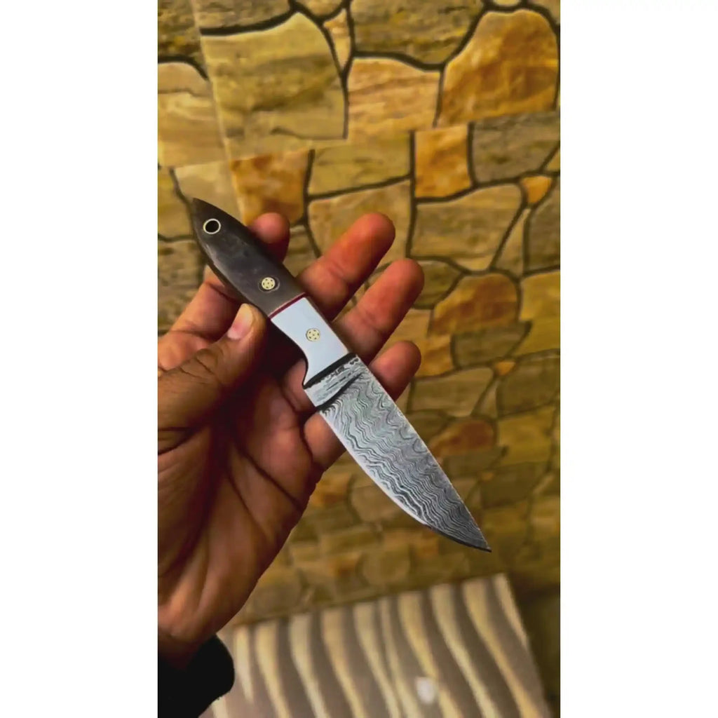 EDC Skinner Knife Damascus Steel, 6.5” Fixed Blade