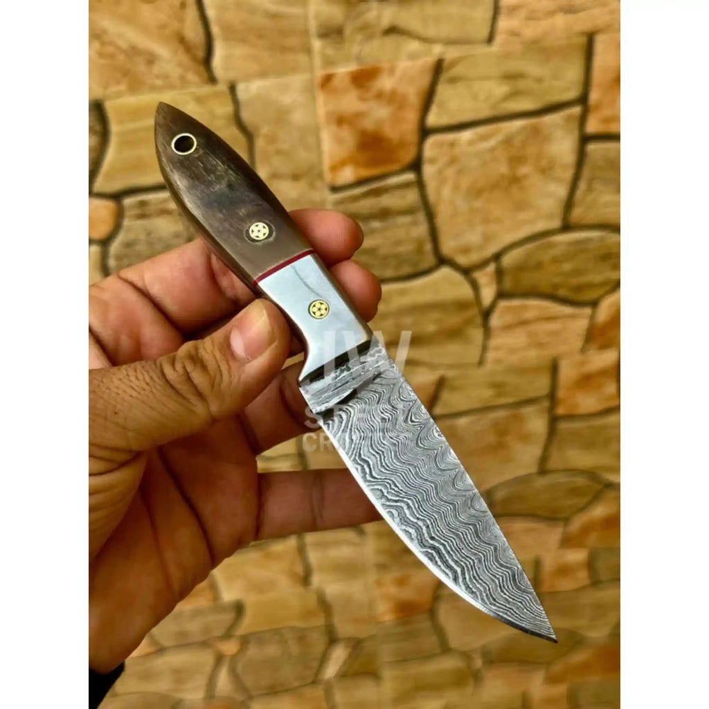 EDC Skinner Knife Damascus Steel, 6.5” Fixed Blade