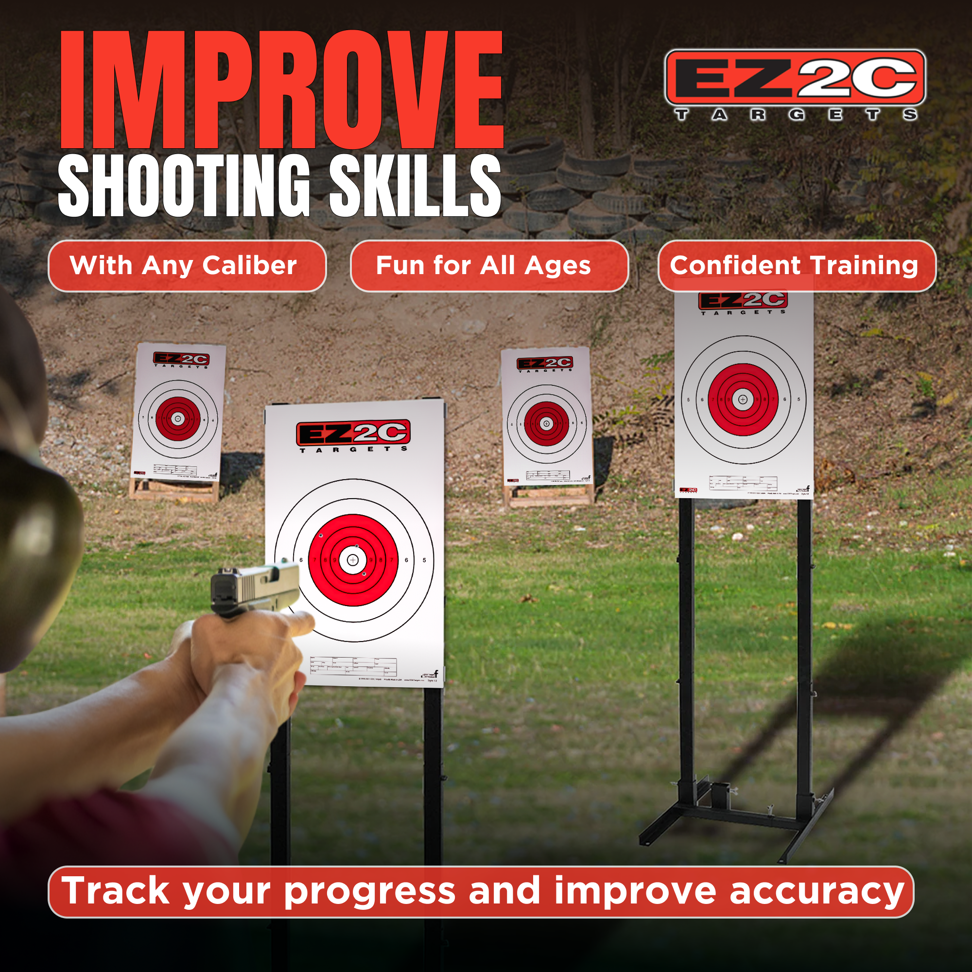 200 EZ2C Targets Most Popular 8 Styles Paper Targets Bundle Pack 11"x17" USA Made