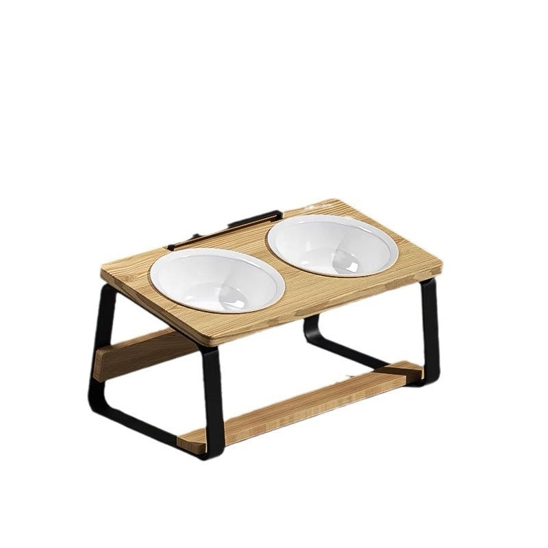 Ceramic Double Bowl Pet Water Feeding Bowl Protect Cervical Spine Cat Food Holder