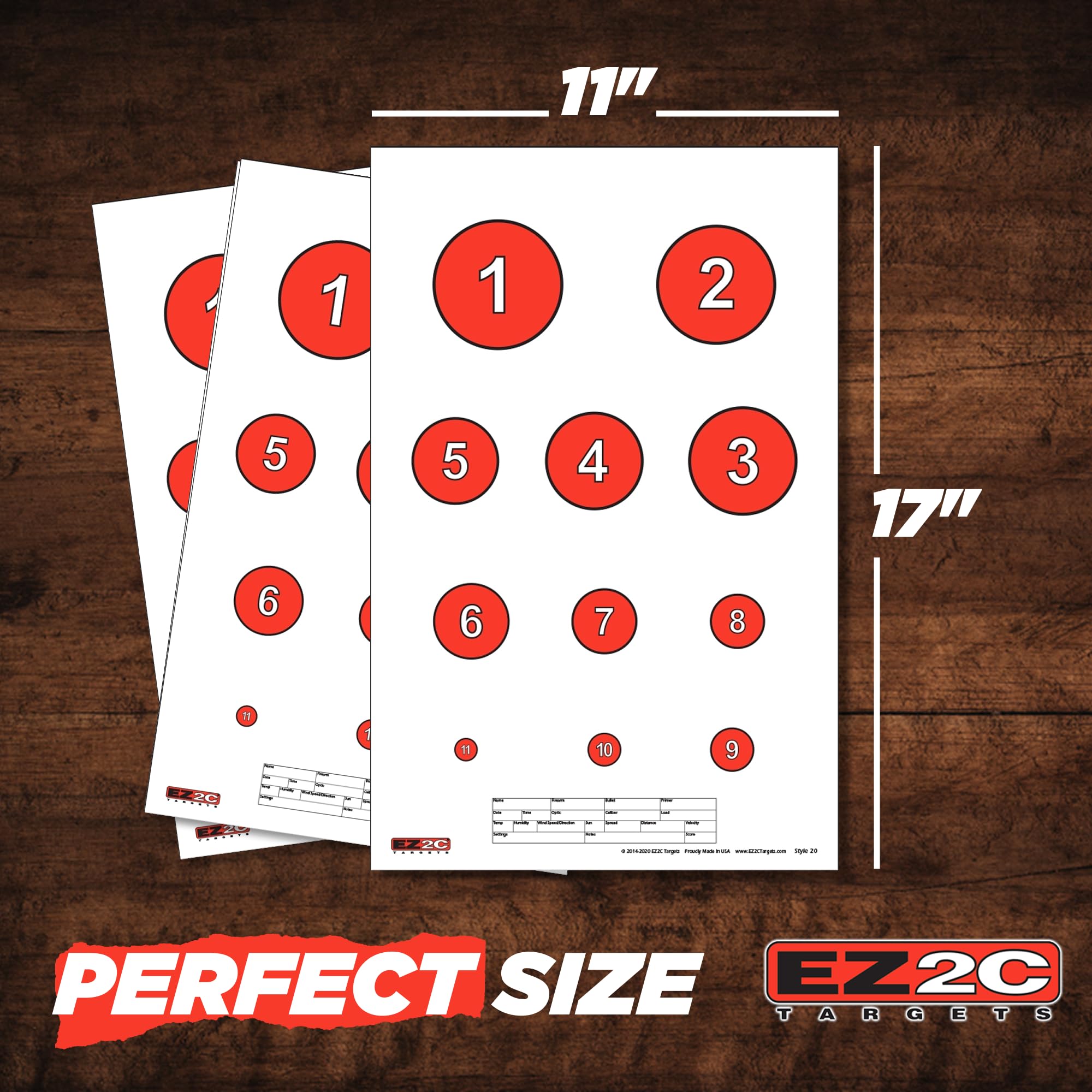 EZ2C Targets# 20/RD7: Reducing Circles Paper Shooting Targets 11"x17" USA Made