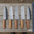 Forged Damascus Steel Culinary Knife Set — Minimal Rustic Style