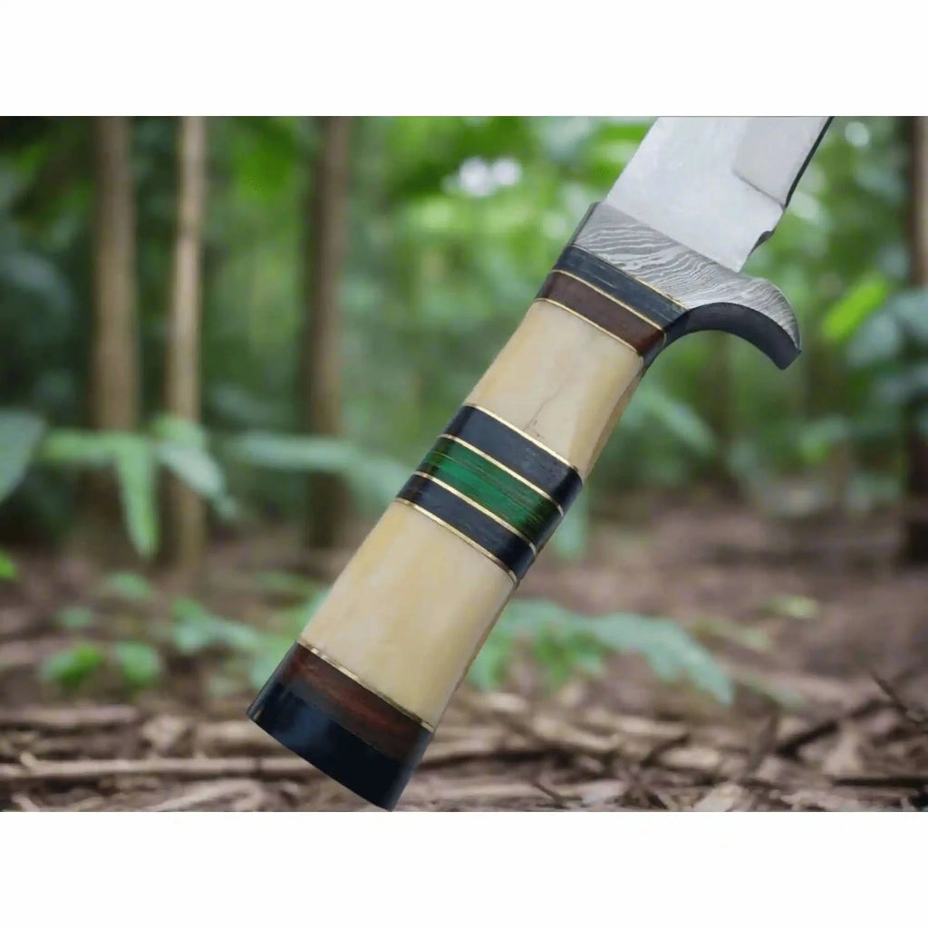 Frontier Bowie Knife, Jim Bowie Style Clip Point Knife, Hand Forged Mirror Polish Blade, Stacked Bone Handle, Traditional American Bowie with Leather Sheath