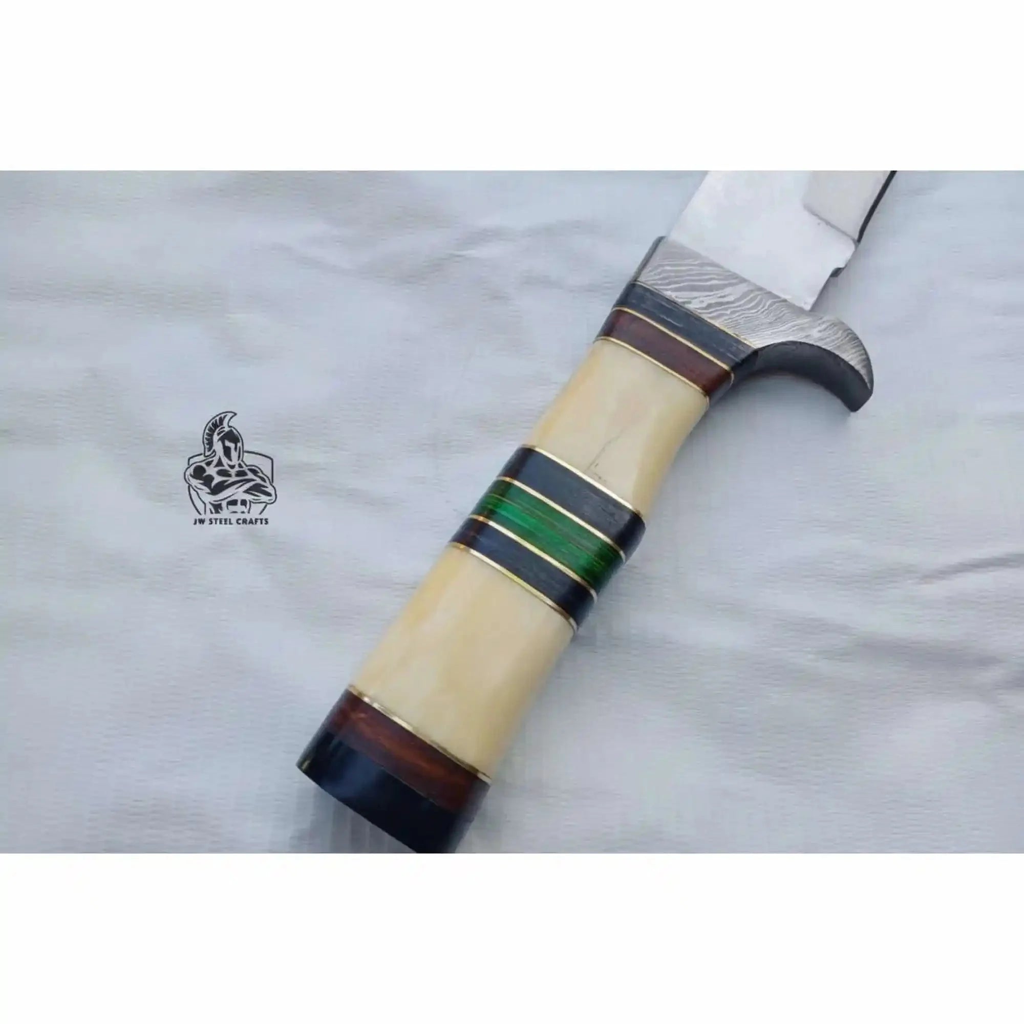 Frontier Bowie Knife, Jim Bowie Style Clip Point Knife, Hand Forged Mirror Polish Blade, Stacked Bone Handle, Traditional American Bowie with Leather Sheath