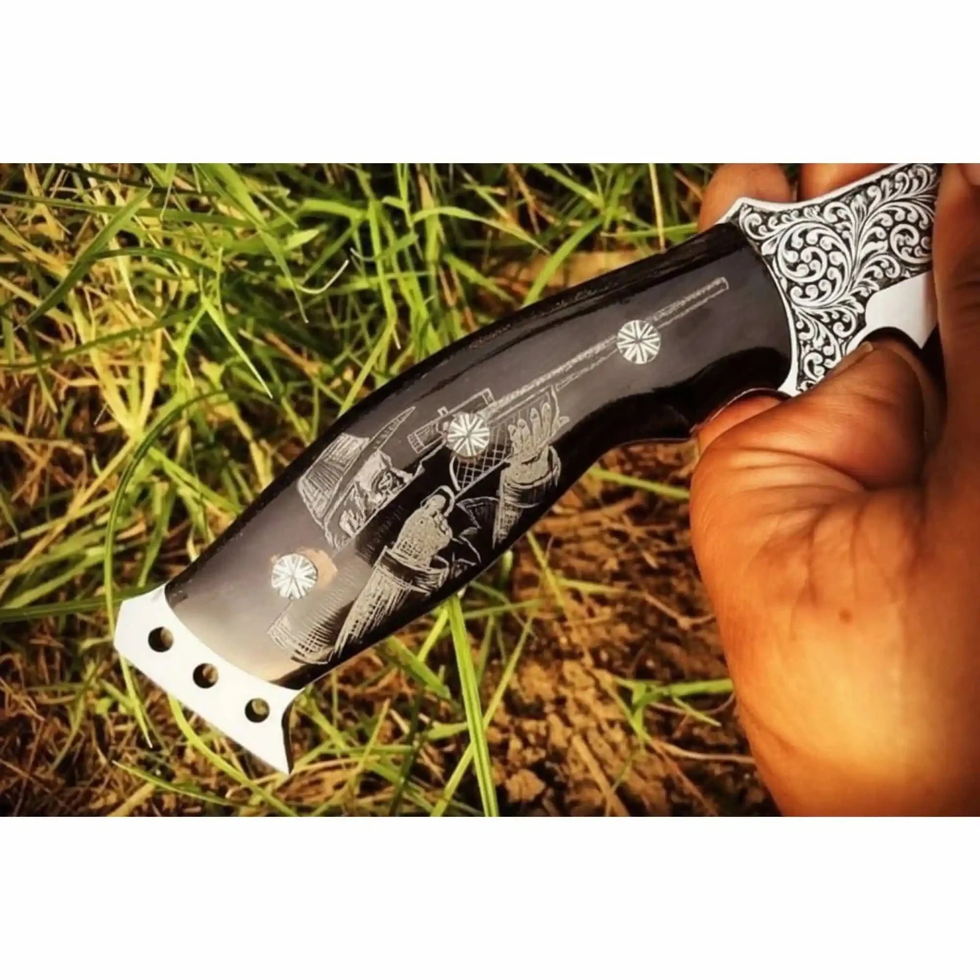 Frontier Bowie Knife, Persian Clip Point, Hand Engraved D2 Steel, Custom Handmade Blade, JW SteelCrafts