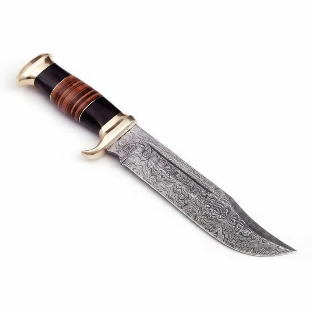 Frontier Clip Point Bowie Knife, Hand Forged Damascus Steel Blade, Stacked Wood Handle, Custom Fixed Blade, JW SteelCrafts