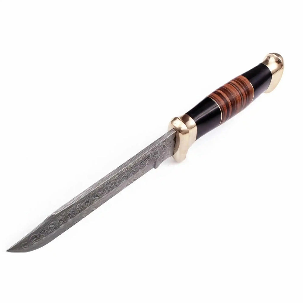 Frontier Clip Point Bowie Knife, Hand Forged Damascus Steel Blade, Stacked Wood Handle, Custom Fixed Blade, JW SteelCrafts