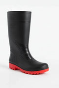 Black High-Cut Safety Boots with Red Soles
