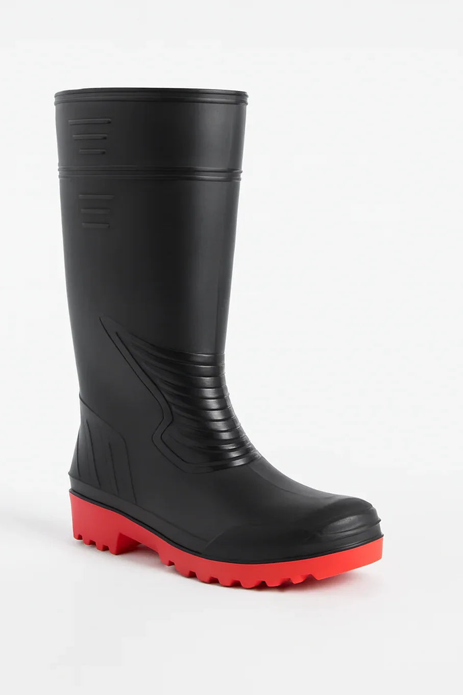 Black High-Cut Safety Boots with Red Soles