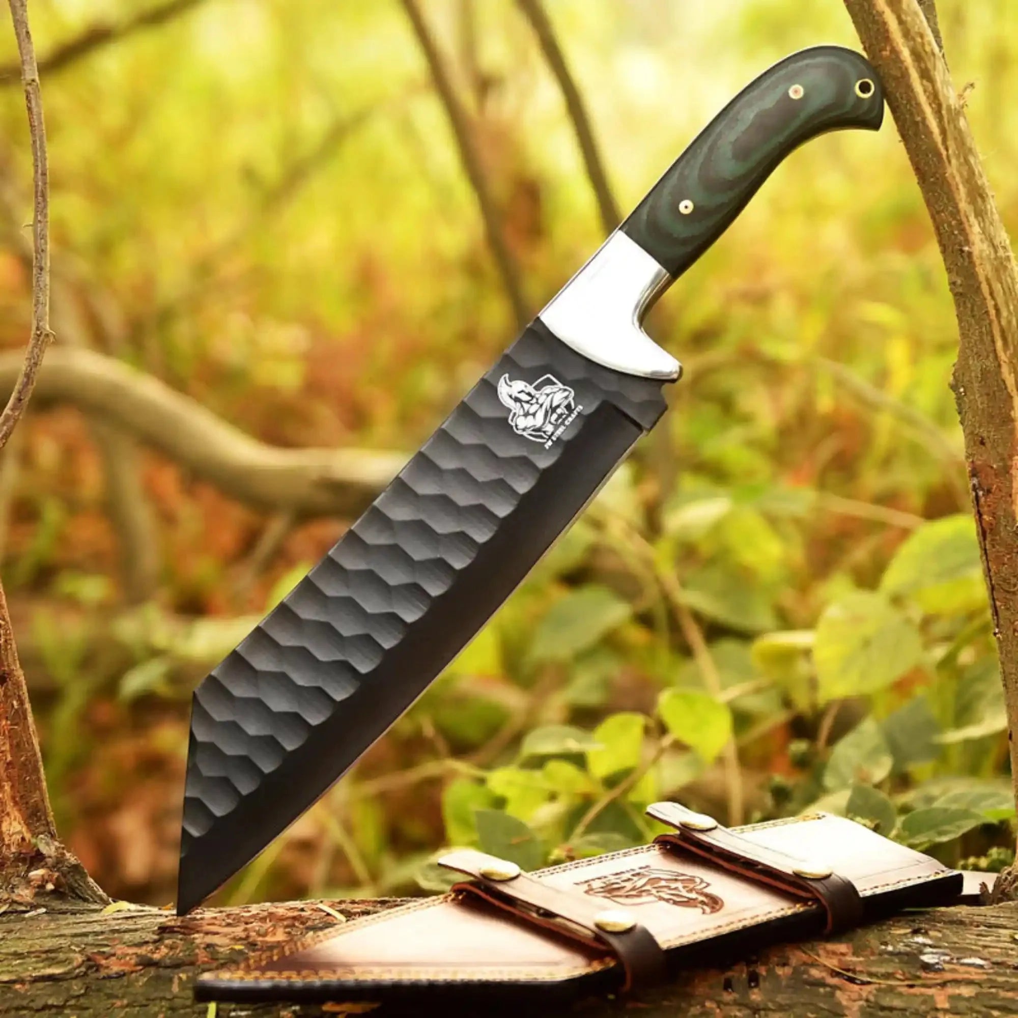 Green Micarta Handle Forged Machete – Full Tang Stainless Steel Outdoor Knife