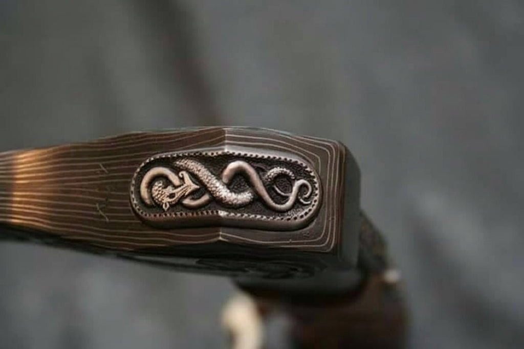 Hand Engraved Damascus Viking Axe with Carved Hardwood Handle and Matching Damascus Knife | Norse Collector Axe Set | JW SteelCrafts