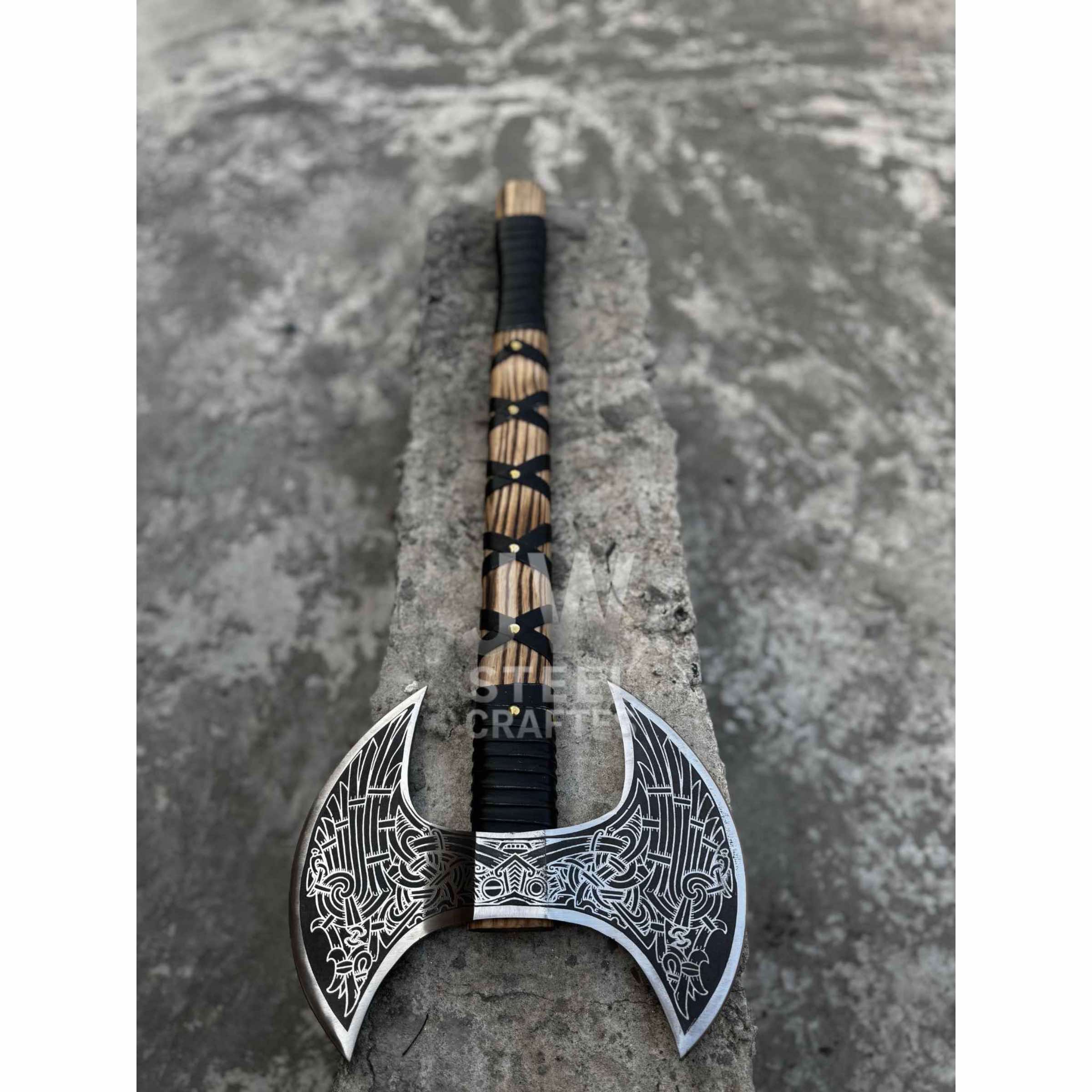 Hand-Engraved Double-Headed Nordic Inspired Decorative Axe