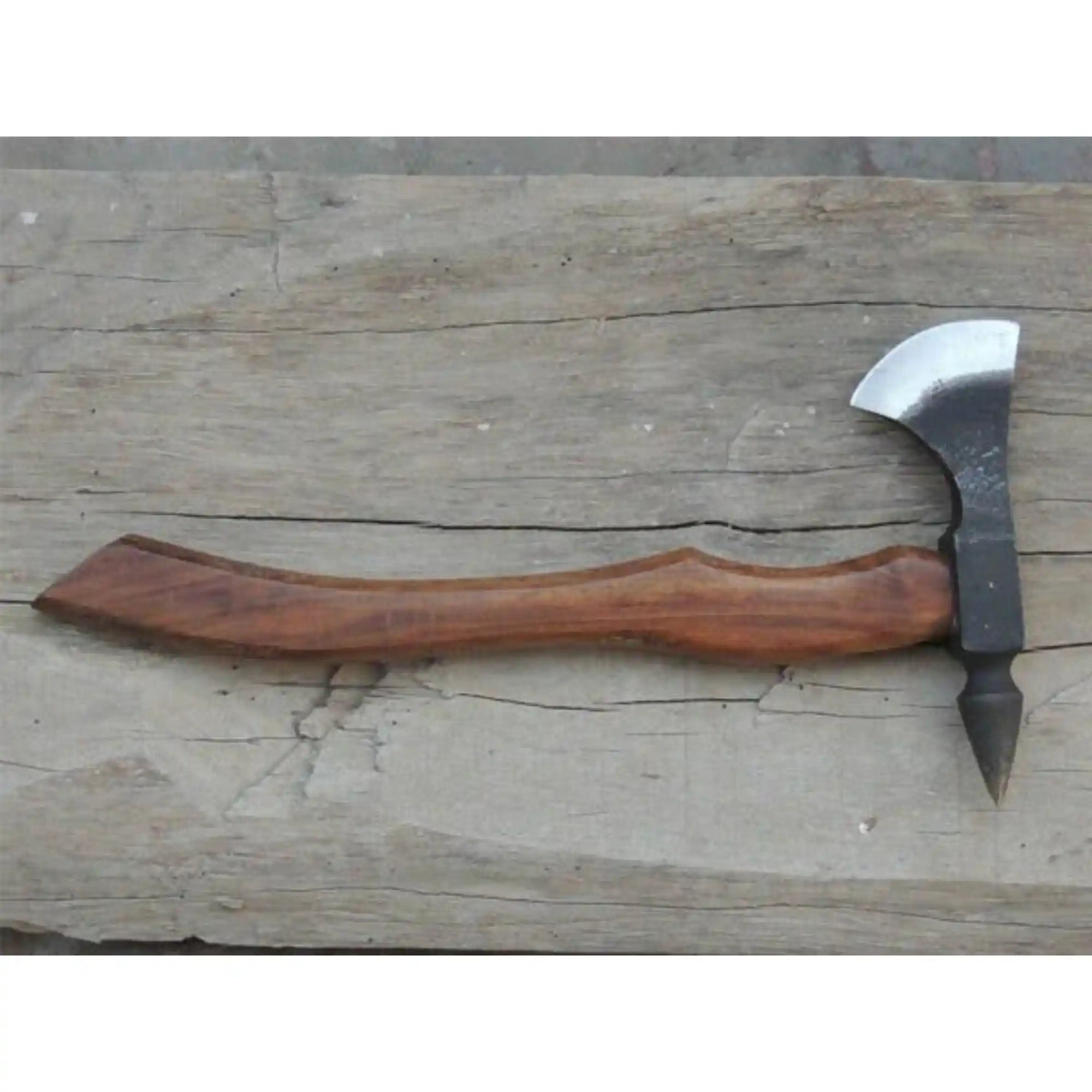Hand-Forged Bearded Spike Poll Bushcraft Axe with Hardwood Handle