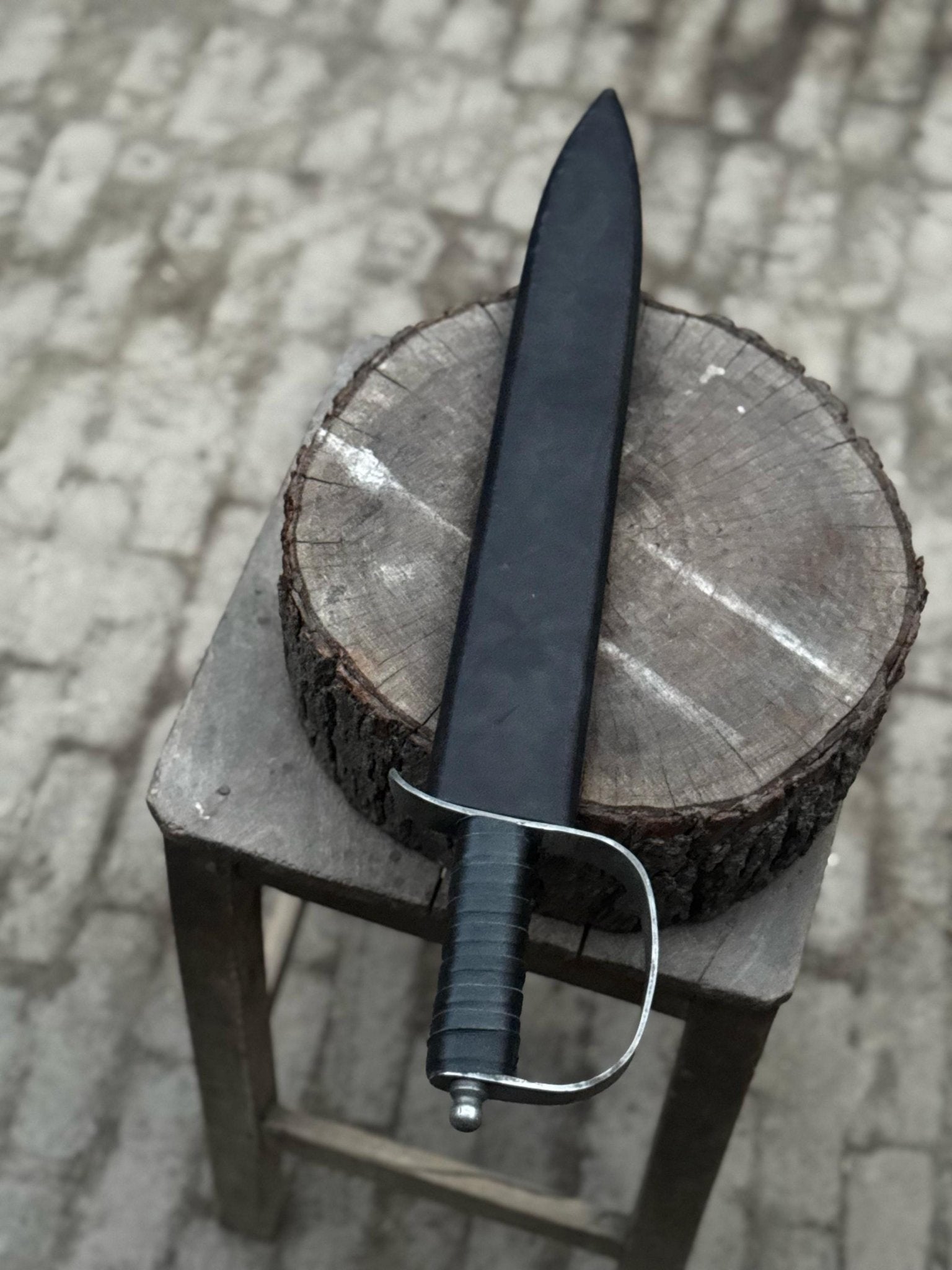 Hand-Forged Carbon Steel Long Blade with Guard | Wrapped Grip | Leather Cover Included