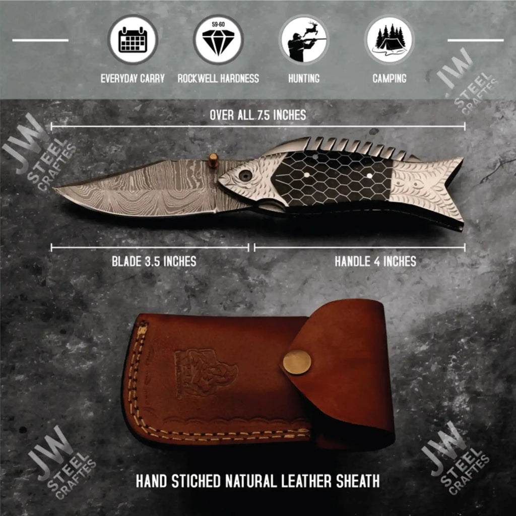 Hand Forged Damascus Steel Folding Knife – Honeycomb, Pinecone & Brass Handle Variations