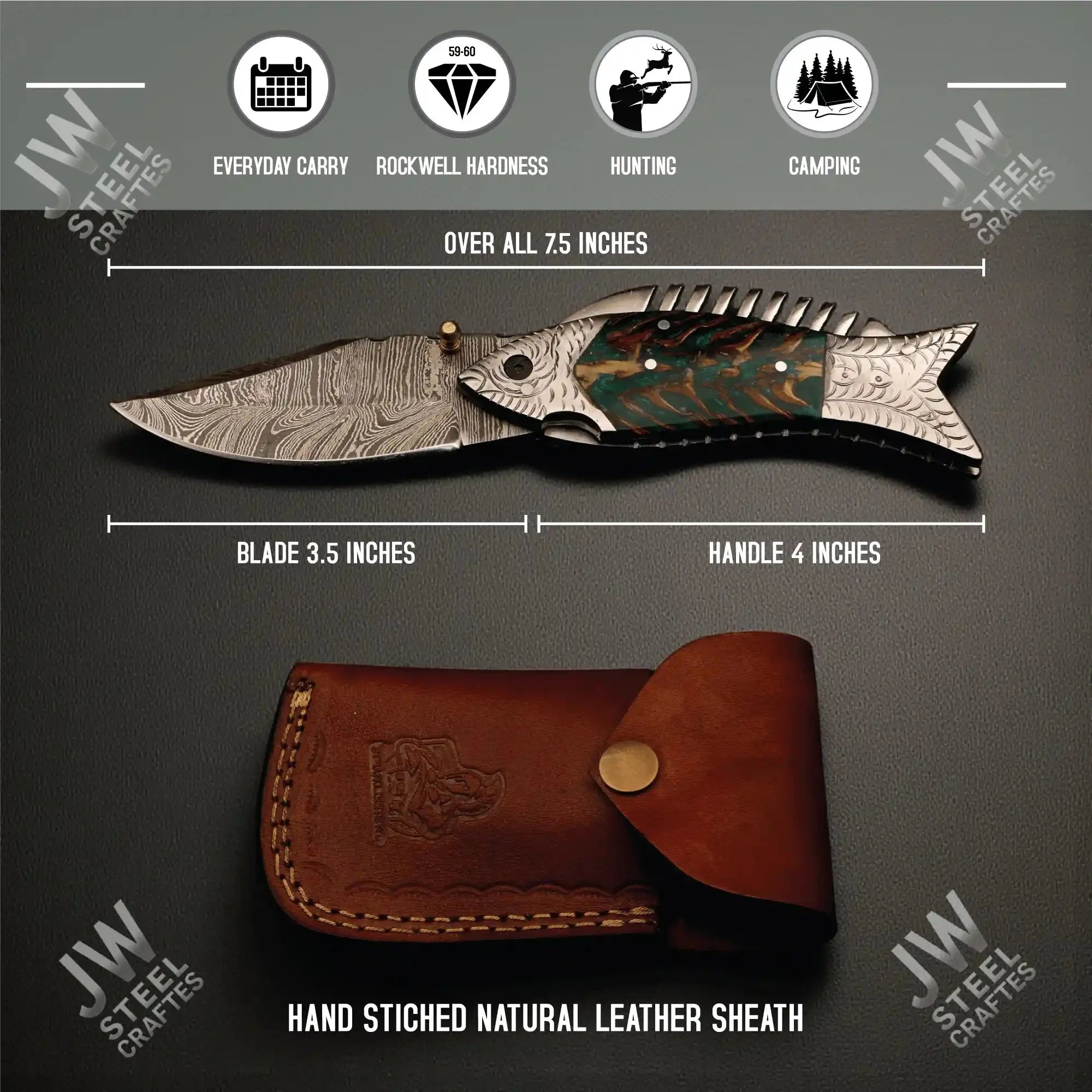 Hand Forged Damascus Steel Folding Knife – Honeycomb, Pinecone & Brass Handle Variations