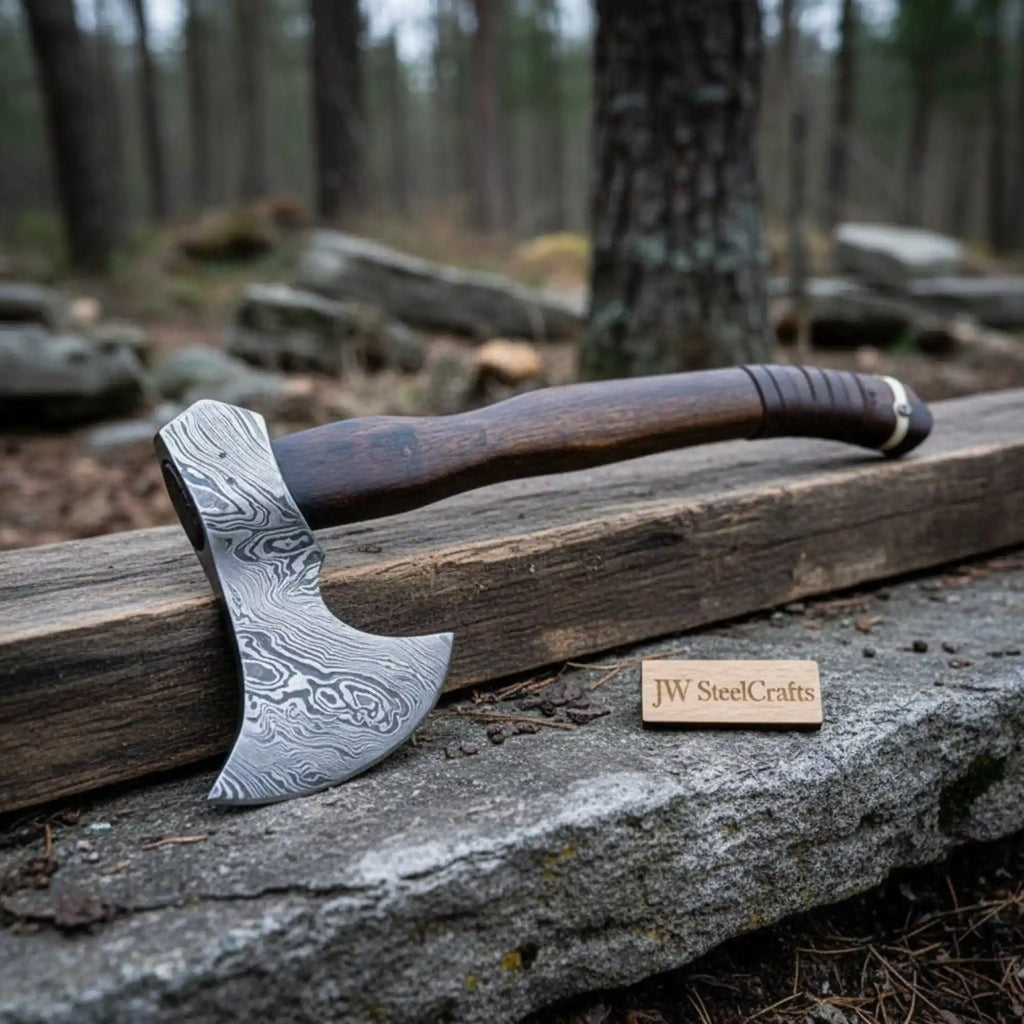 Hand Forged Damascus Steel Hatchet Hawks Tomahawk Axe Rose Wood