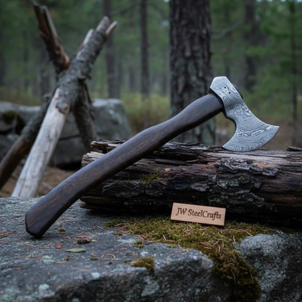 Hand Forged Damascus Steel Hatchet Hawks Tomahawk Axe Rose Wood