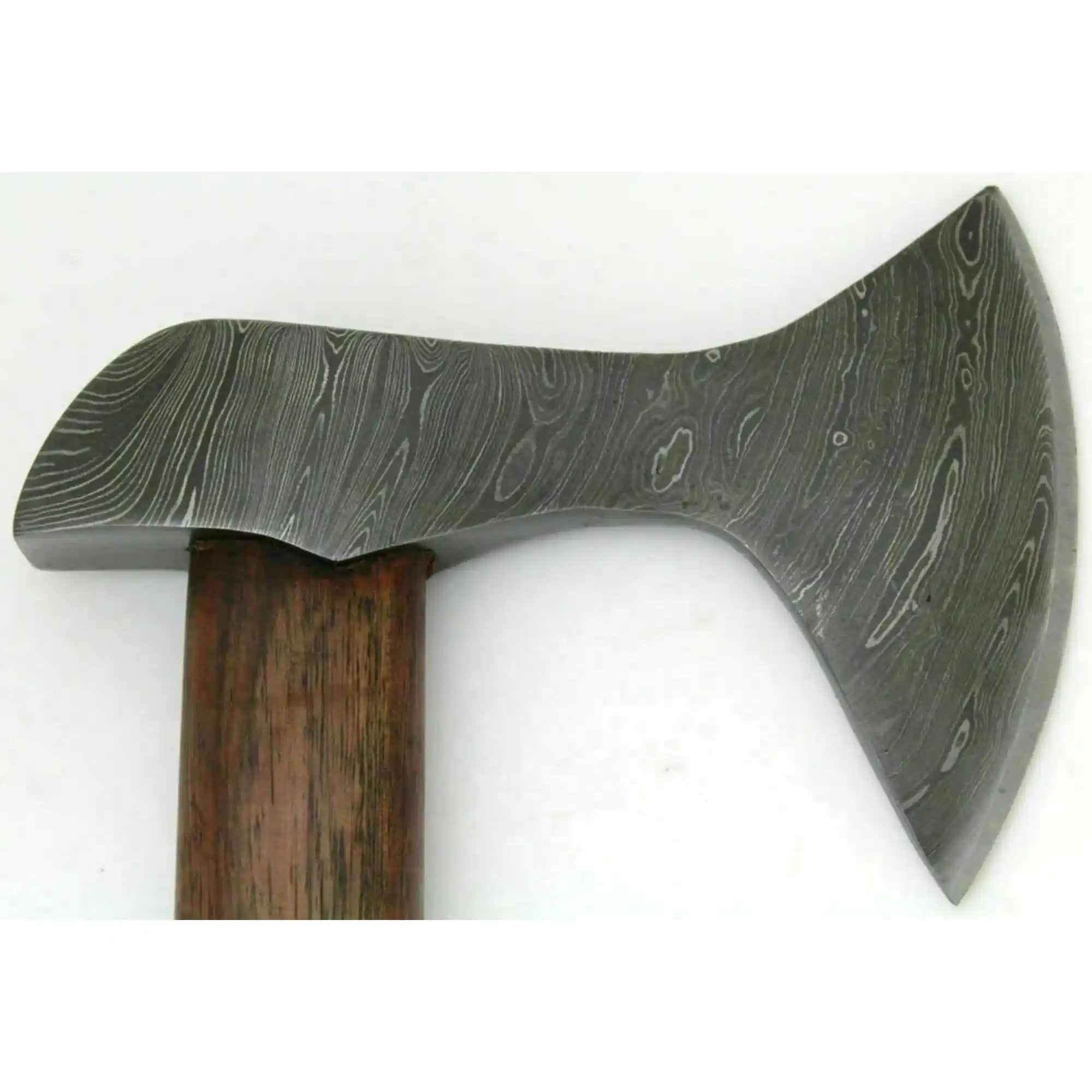 Hand Forged Damascus Steel Viking Axe – True Layered Bearded Axe with Hardwood Handle & Leather Sheath | JW SteelCrafts