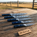 Hand-Forged Damascus Sujihiki Slicing Knife Set (5 Pieces) — Japanese-Style Long Carving & Roast Slicer Collection